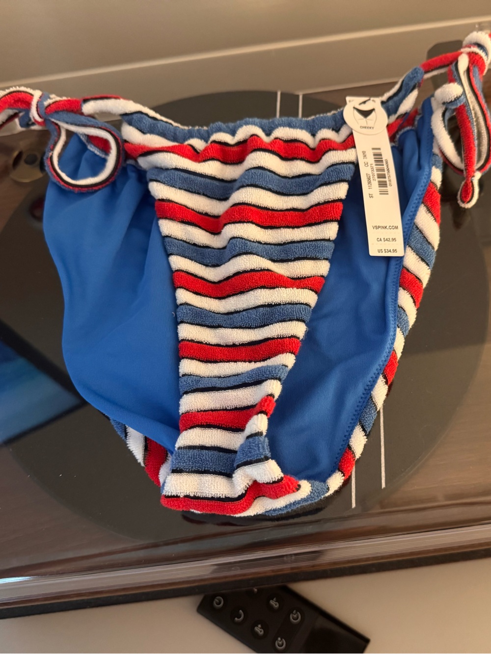 PINK Striped Red White Blue Bikini Bottoms